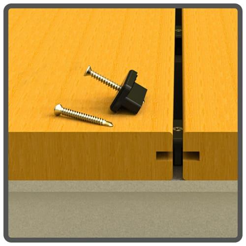Fong Prean's wood decking clips and drill point screw can connect decking board to aluminum frames ( max.2.0mm) 